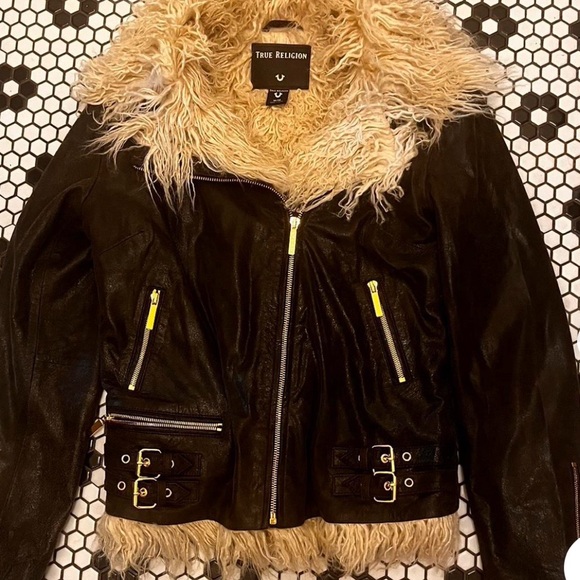 True Religion Brown and Cream Leather Jacket - Picture 13 of 14